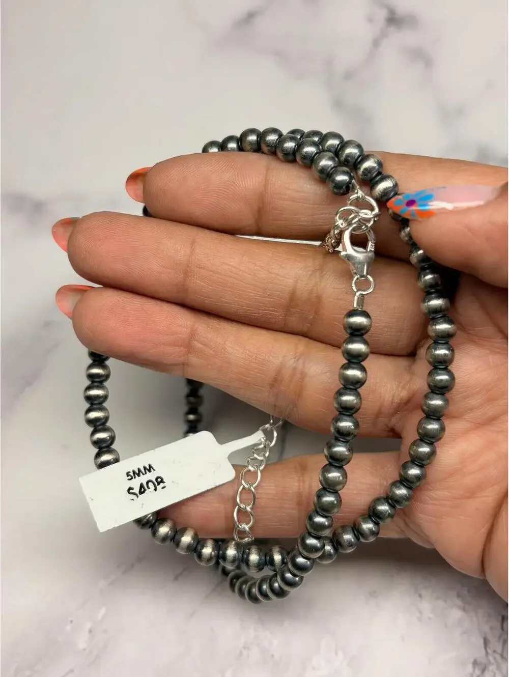 Sterling‎ Silver Navajo Pearl Necklace 5mm Beads 18” + Extender Western Jewelry